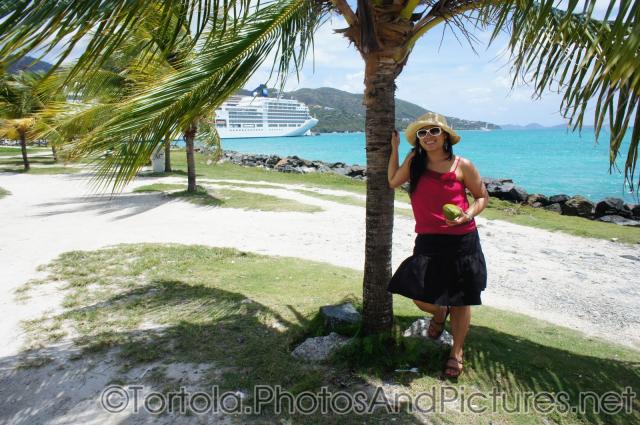 Joann holds a coconut in Tortola.jpg
