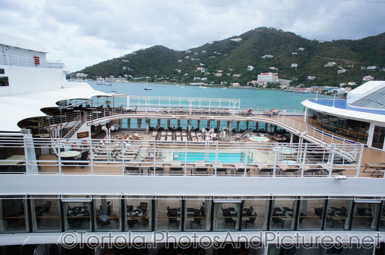 Pool deck of Silversea Silver Spirit docked at Tortola.jpg
